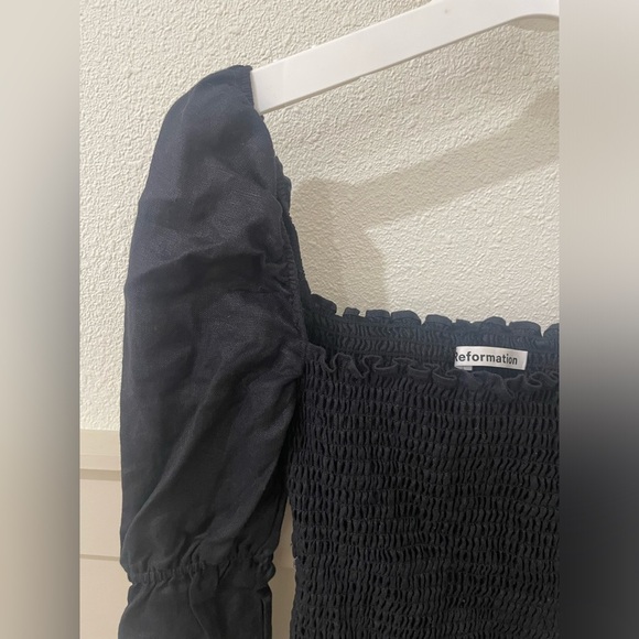 Reformation Hilary Black Smocked Mini Dress Size M - Picture 9 of 16